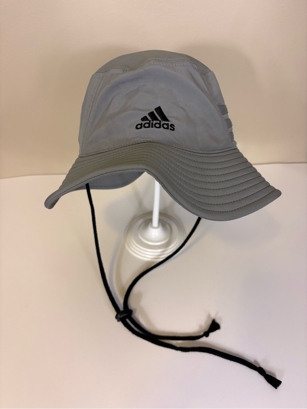 Adidas Light Gray Bucket Hat with Chin Cord